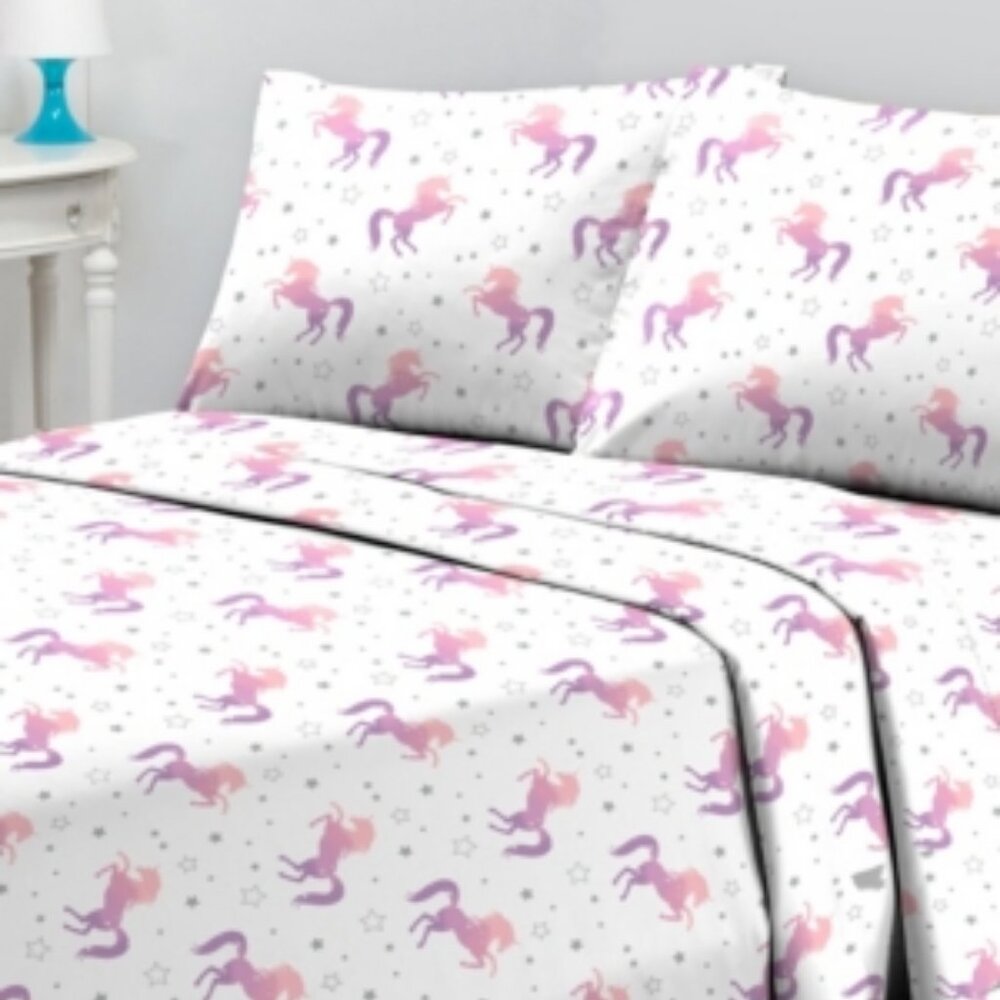 *SALE*  Printed Microfiber 3 Pc. Sheet Set, Twin Unicorn 0158 NIB
